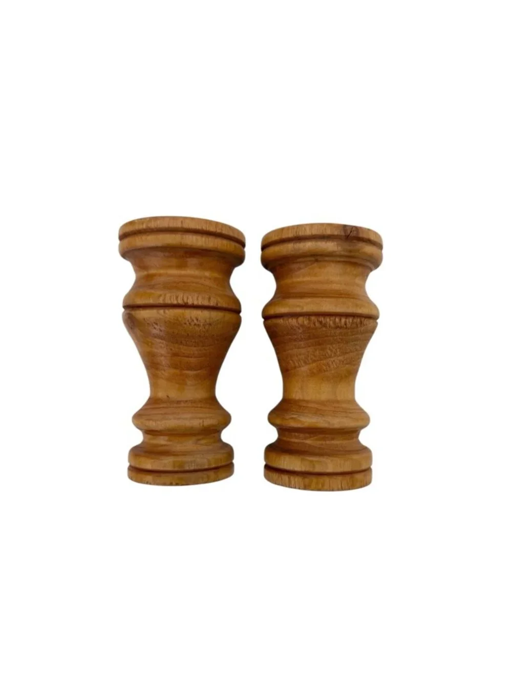 Vintage Pair of‎ MCM Farmhouse Rustic Hand Turned Wooden Candle Holders